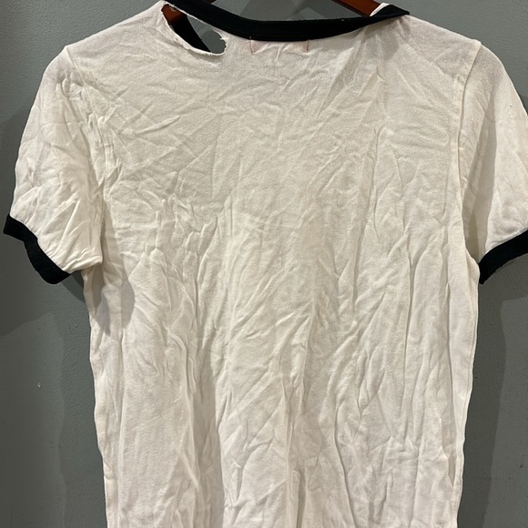 n: Philanthropy Women's Distressed Ripped Collar distressed t shirt - Picture 5 of 6
